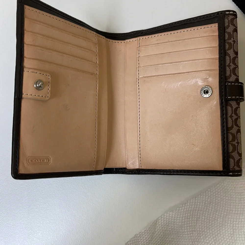 Coach Brown Signature Canvas Wallet with Buckle Detail